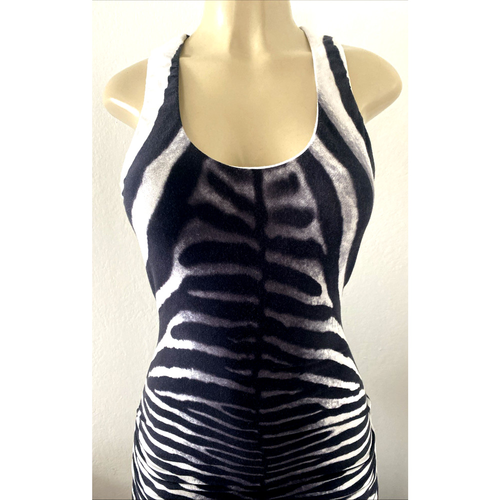 NWT SKY Dress Scoop Sleeveless Maxi Ruched Zebra Animal Print Cut Out Leather M - Picture 4 of 13